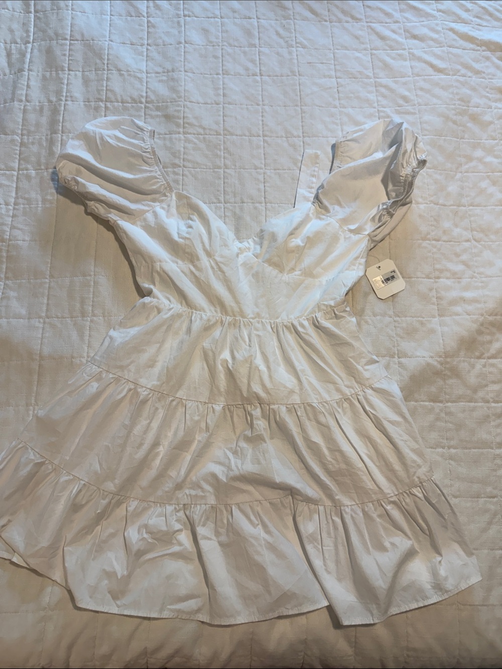 Altar’d State - NWT- White Puff Sleeve Tiered Mini Dress- M